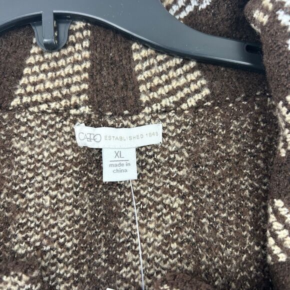 Cato Brown White Plaid Cardigan NWT Womens Size XL - Picture 2 of 16